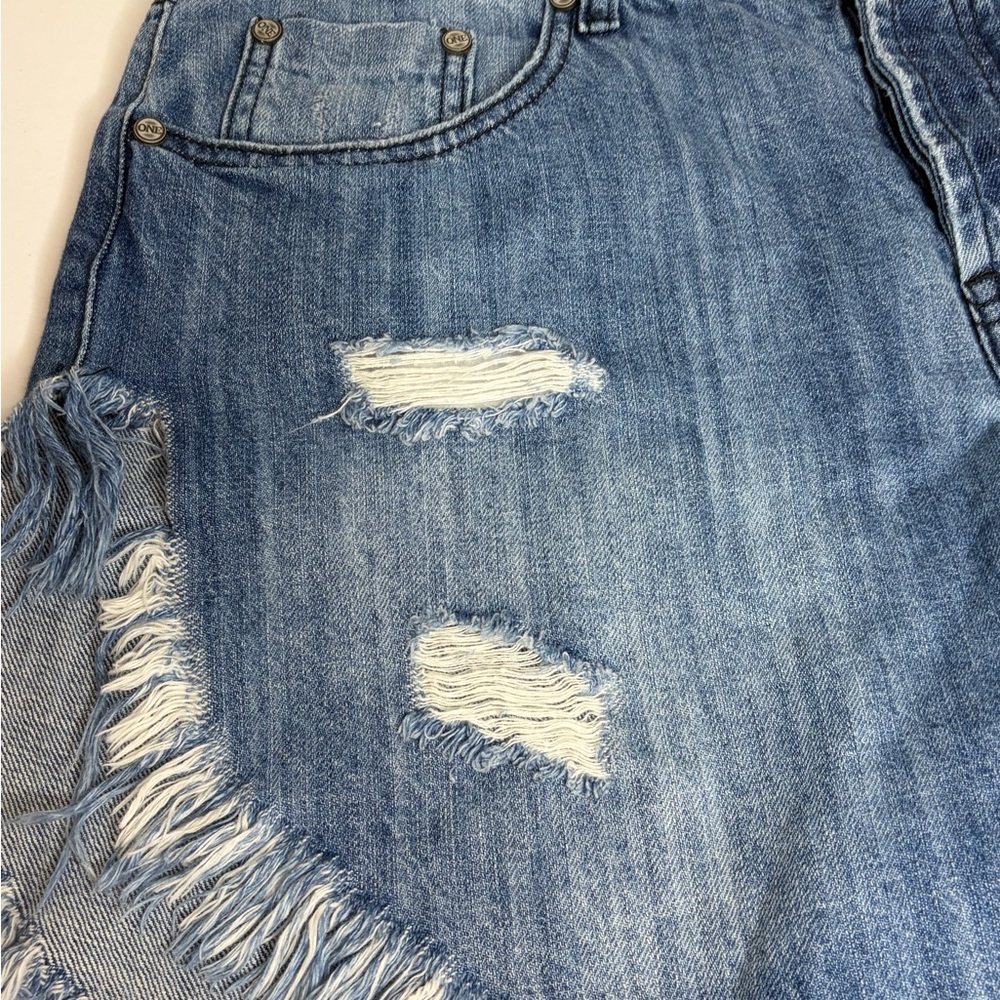 One Teaspoon FRANKIES Frayed Hem/Button Fly Blue Jean Denim Shorts/29 - Picture 15 of 16